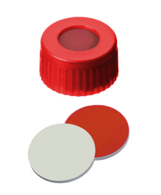 Bild von PP Short Thread Cap red, 6 mm centre hole, Septum Rubber/PTFE