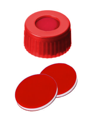 Bild von PP Short Thread Cap red, 6 mm centre hole, PTFE/Silicone slit septum