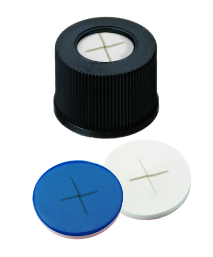 Picture of Polypropylene Screw Cap black, 8.5 mm centre hole, Silicone/PTFE with cross-slit